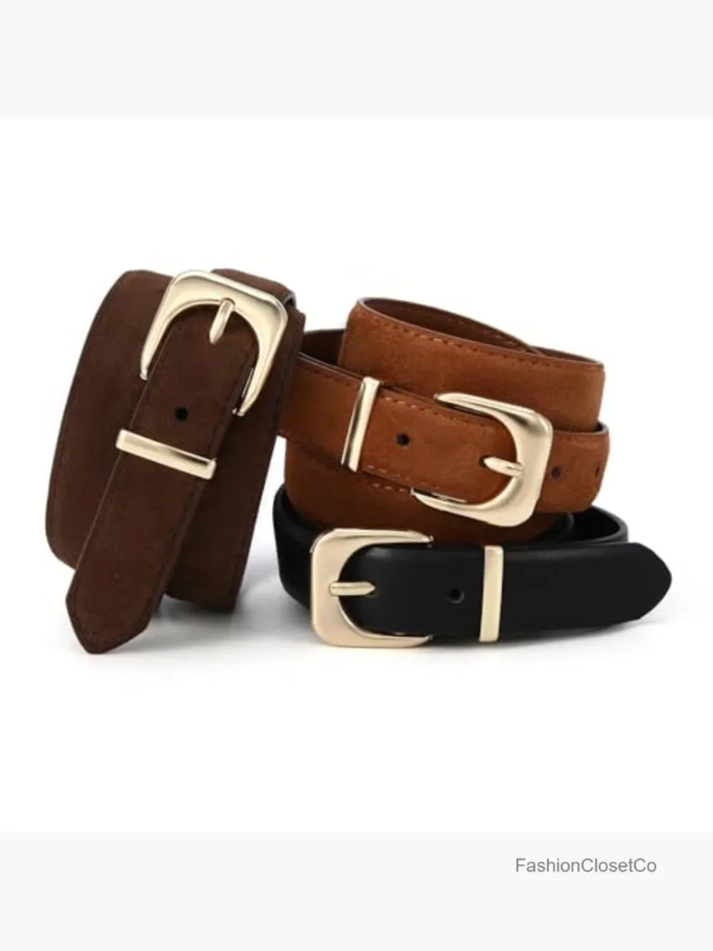 Faux Leather Waist Belt with Gold Buckle for Jeans Dresses
